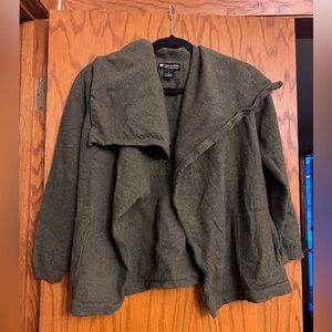 Valerie Bertinelli 100% Merino Wool Draped Open Cardigan Olive Green Sz S